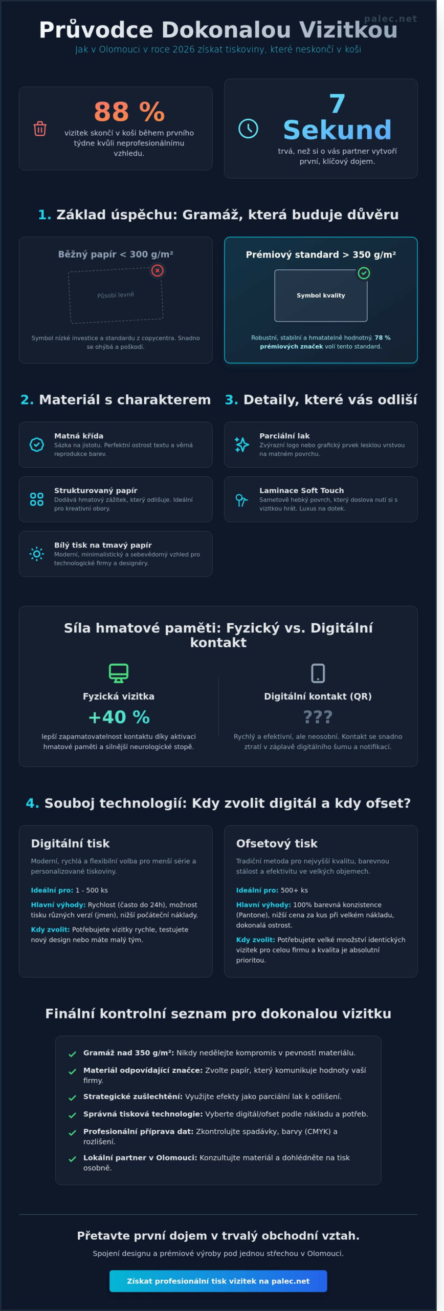 Tisk vizitek Olomouc: Průvodce pro profesionální první dojem v roce 2026